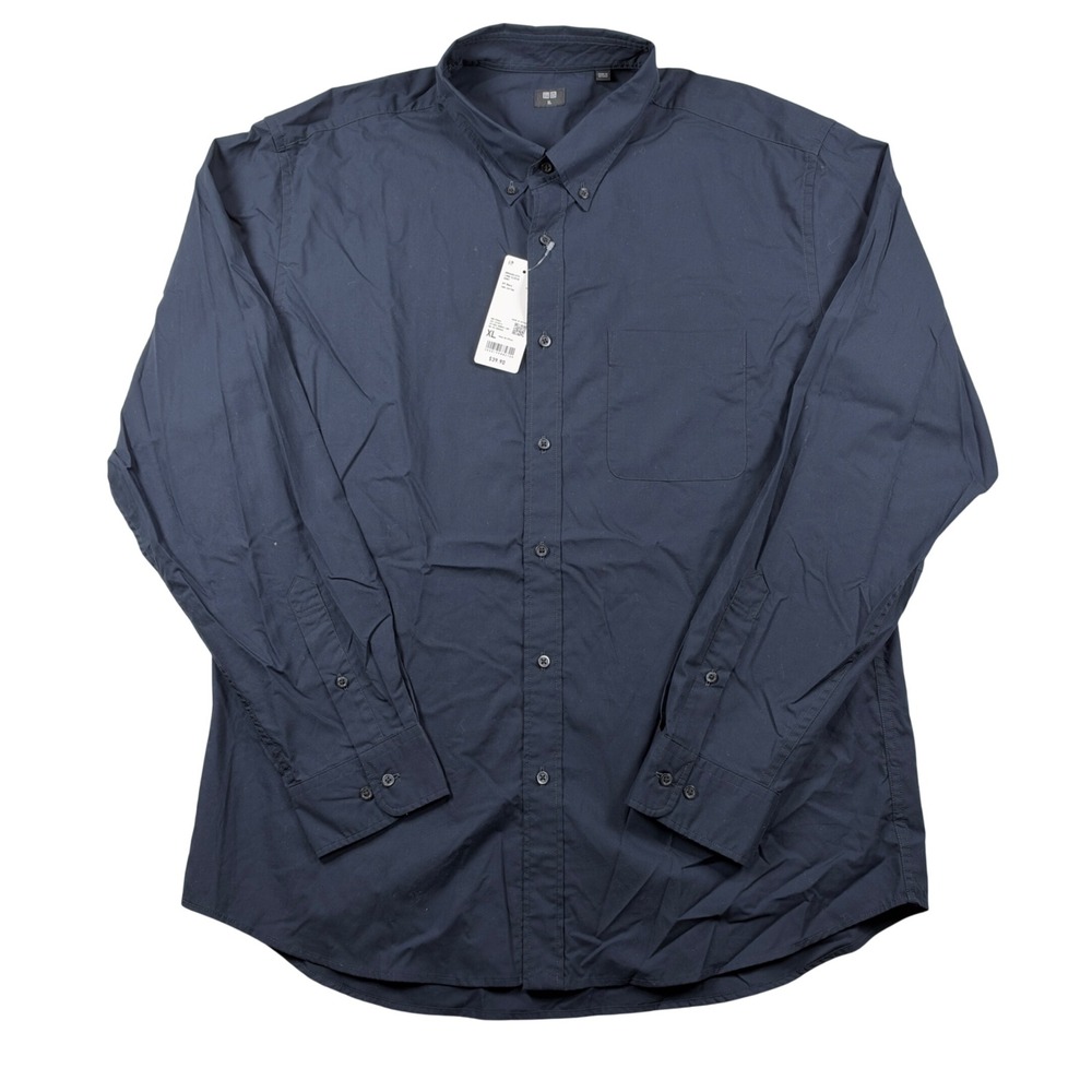 NEW Uniqlo Broadcloth Shirt Men XL Navy Long Sleeve Button Down